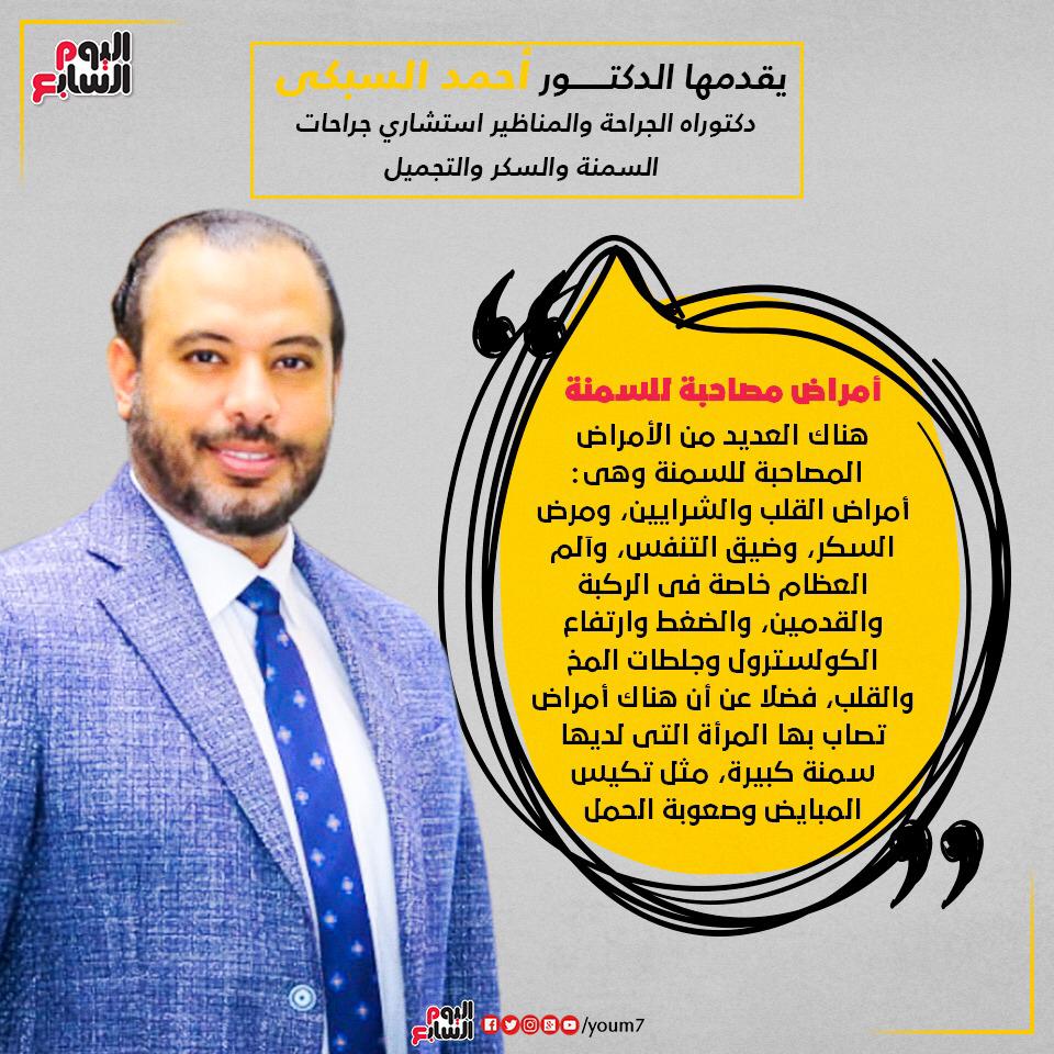 إنفوجراف دكتور أحمد السبكى يوضح أمراض تسببها السمنة