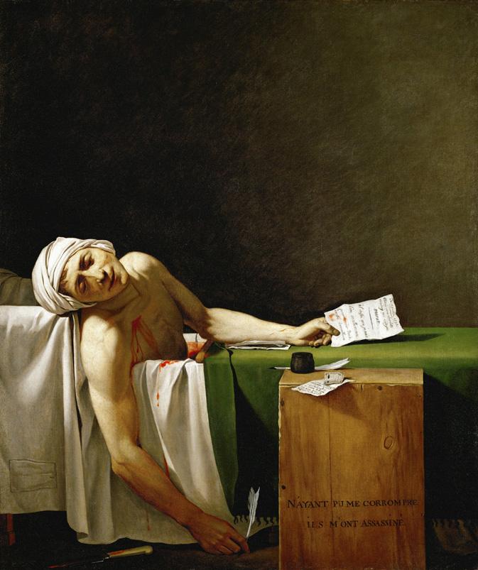 لوحة زيتية تجسّد جان بول مارا ميتا داخل حمّامه عقب نجاح عملية اغتياله