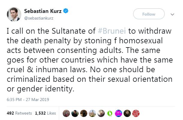 المستشار النمساوى سيباستيان كورز وقرار بروناى بتطبيق الإعدام على المثليين جنسيا