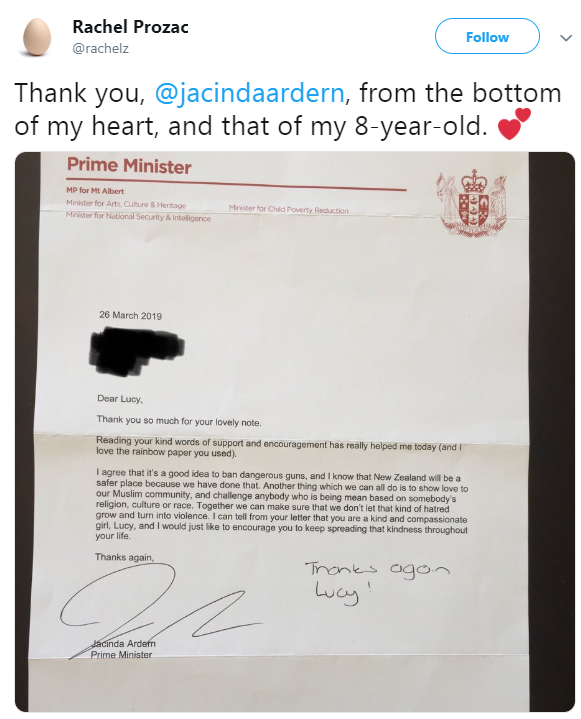 رد رئيسة وزراء نيويلندا على طلب الطفلة