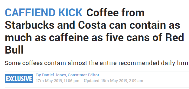 كوب القهوة او الكابتشينو يحتوى على نسبة كبيرة من الكافيين