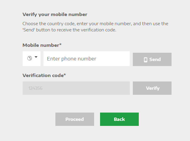 Phone number verification code. Enter verification code. Verify your Phone number. Mobile Phone verification code. Phone number Country code.