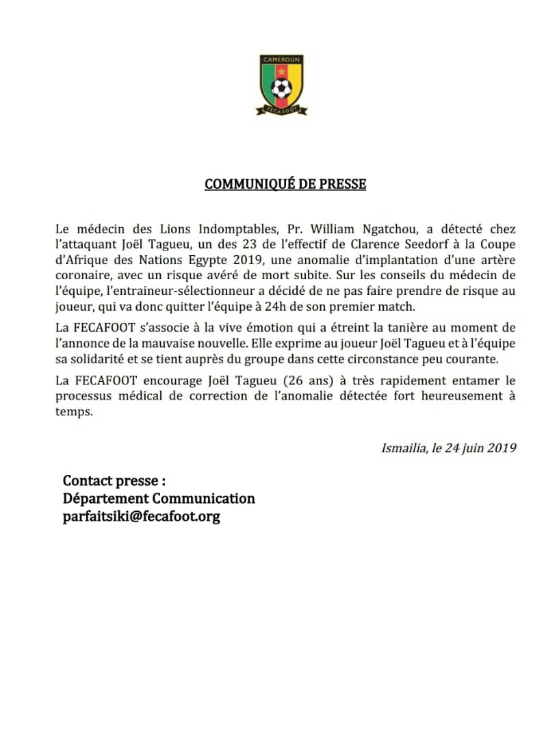 بيان الاتحاد الكاميرونى