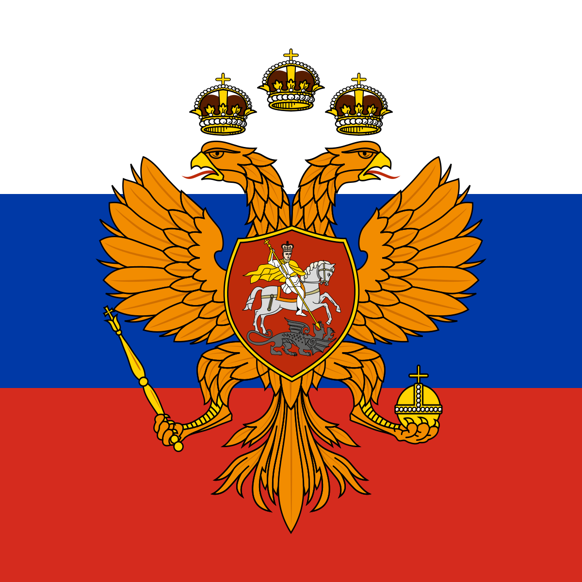 العلم الروسى مزين بالنسر ذو الرأسين