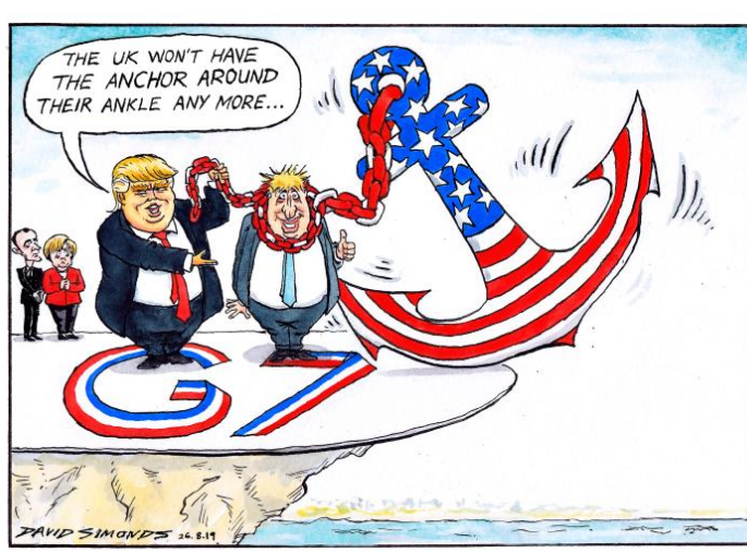 كاريكاتير التايمز بشأن الاتفاق التجارى بين واشنطن ولندن بعد البريكست