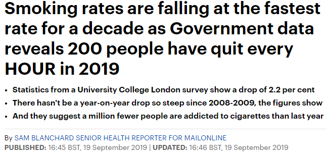 انخفاض معدلات التدخين فى بريطانيا فى عام 2019