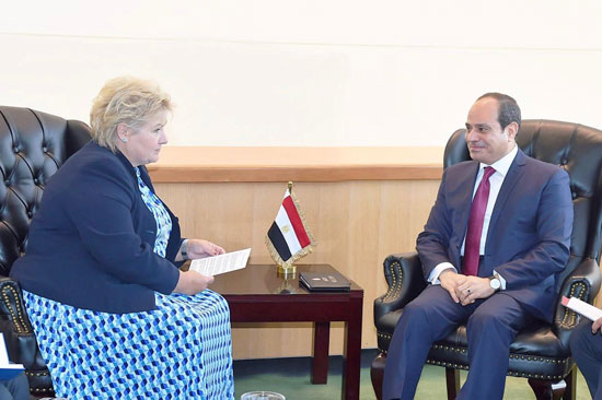 الرئيس عبدالفتاح السيسى، اليوم مع إرنا سولبرج، رئيسة وزراء النرويج (2)