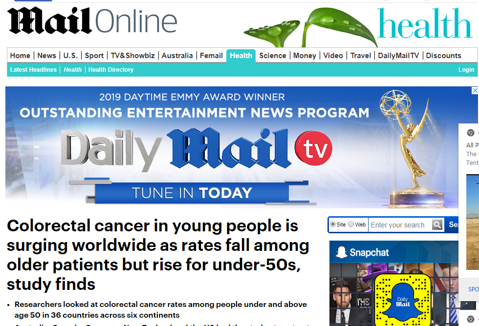 صورة خبر ديلى ميل عن سرطان القولون