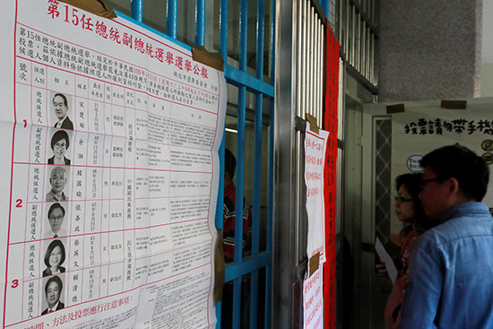 قائمة المرشحين خارج مركز الاقتراع خلال الانتخابات العامة التايوانية