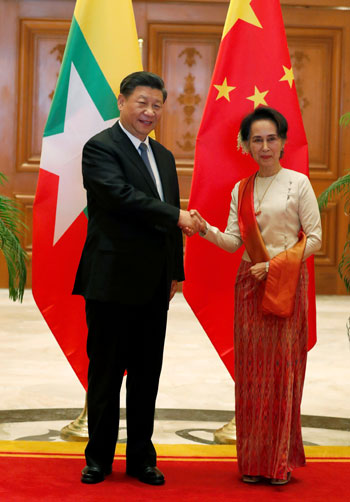 زعيمة دولة ميانمار تستقبل الرئيس الصينى