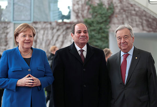 الرئيس السيسى يتوسط المستشارة الألمانية والأمين العام للأمم المتحدة