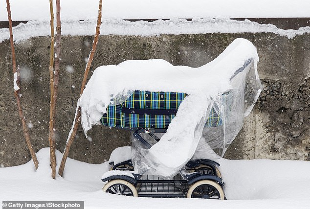 عربة الرضيع الروسى مجمدة بسبب برودة الجو