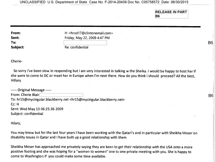 البريد المتبادل بين شيري بلير وكلينتون حول طلب موزة المسند