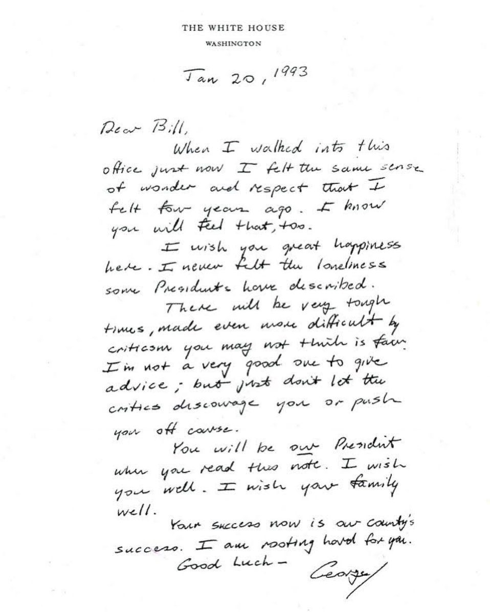 نص خطاب بوش الأب للرئيس الامريكي بيل كلينتون في اول يوم تنصيب