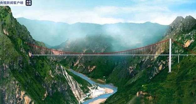 بناء أكبر جسر معلق أحادى في العالم بالصين (1)