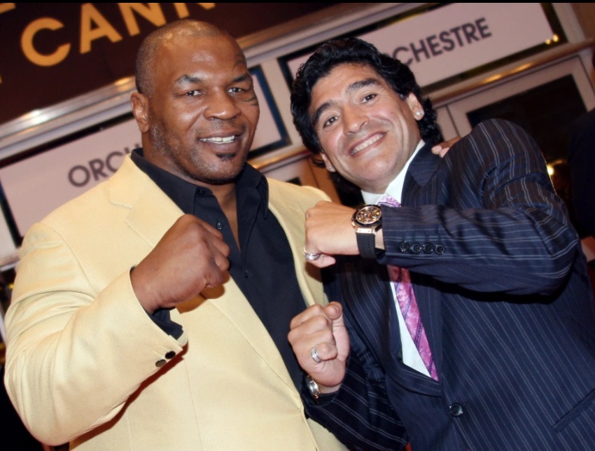 مارادونا مع الملاكم العالمى مايك تايسون بمهرجان كان 2008