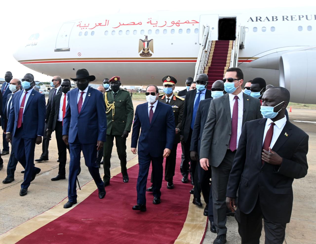 لحظة وصول الرئيس السيسى عاصمة جنوب السودان