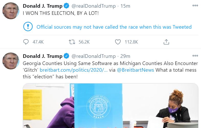 تغريدة ترامب الاخير عن فوزه بالانتخابات الرئاسية