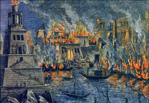 حرق مكتبة الإسكندرية القديمة