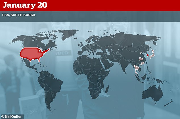 20 يناير أعلنت الولايات المتحدة وكورويا الإصابة