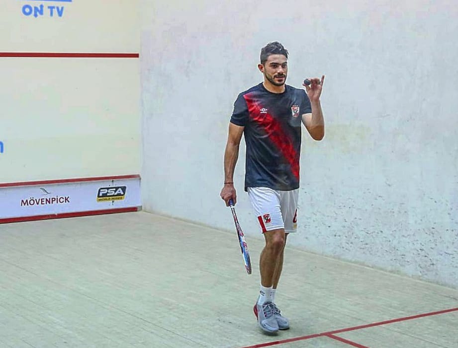Yasser Ibrahim plays squash