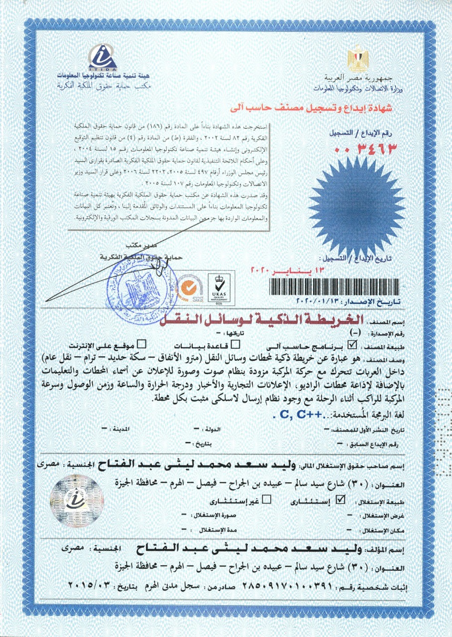 شهادة حماية للمشروع من وزارة الإتصالات موجود فيها شرح ممختصر للمشرع