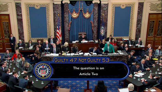 أدلي أعضاء مجلس الشيوخ الأمريكي بأصواتهم في محاكمة ترامب في مقر الكونجرس الأمريكي
