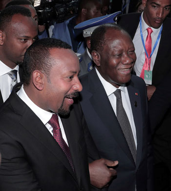 رئيس وزراء إثيوبيا أبي أحمد ورئيس ساحل العاج الحسن واتارا