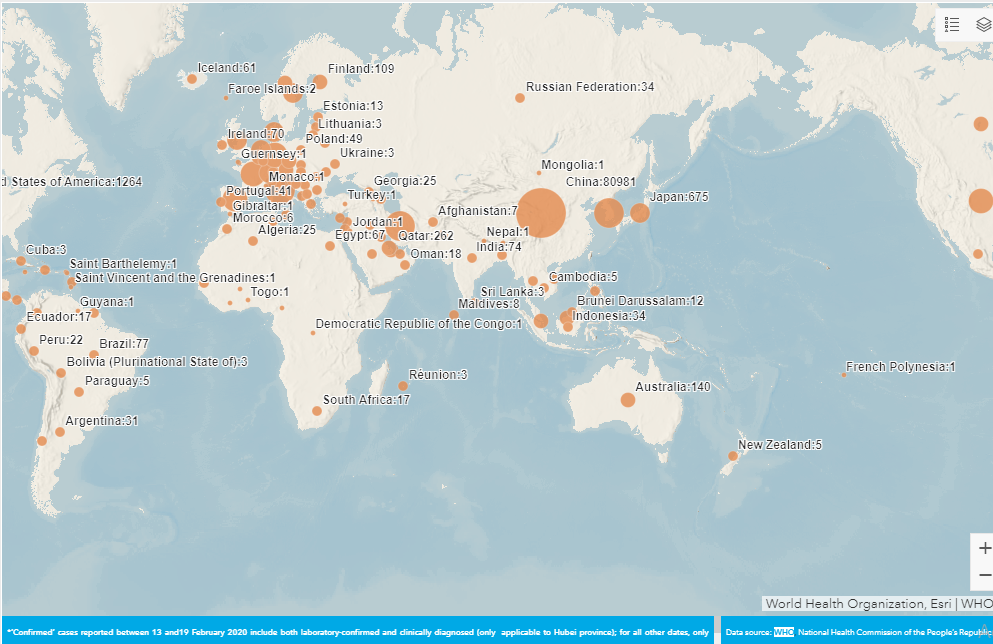 خريطة الاصابات بفيروس كورونا فى العالم
