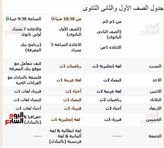 مواعيد البرامج التعليمية على التليفزيون المصرى (3)
