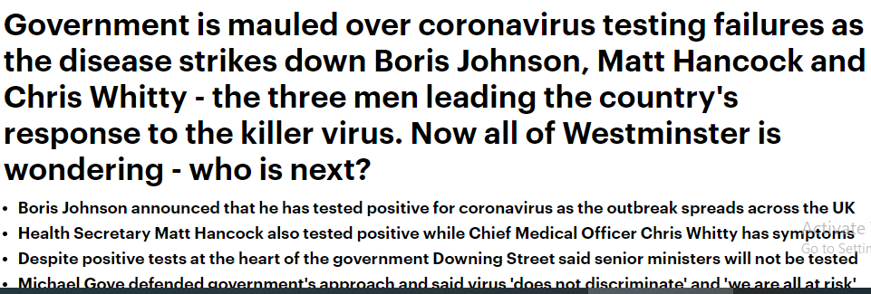 فسلالحكومة البريطانية فى السيطرة على الفيروس