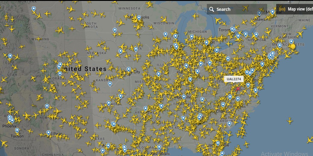 كثافة حركة الطيران فى أمريكا