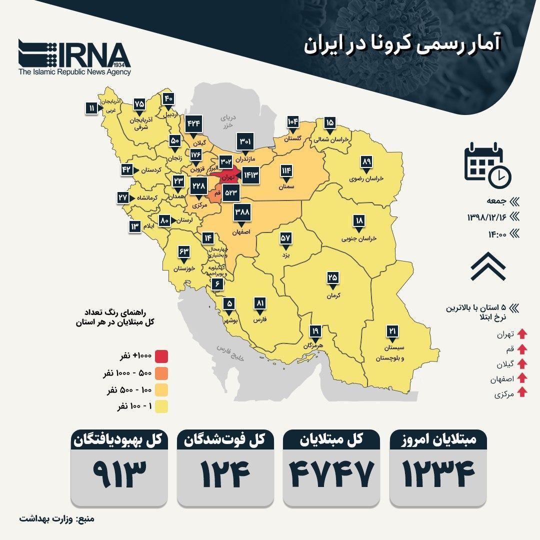 خريطة كورونا فى ايران