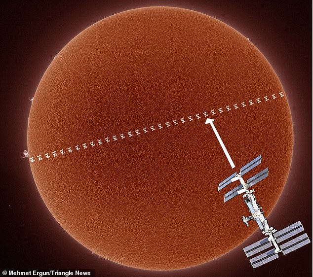 صورة محطة الفضاء أمام الشمس