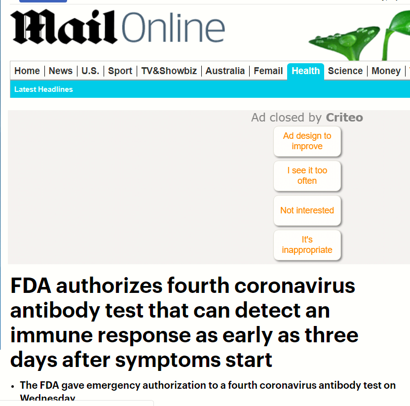FDA  اختبار الأجسام المضادة