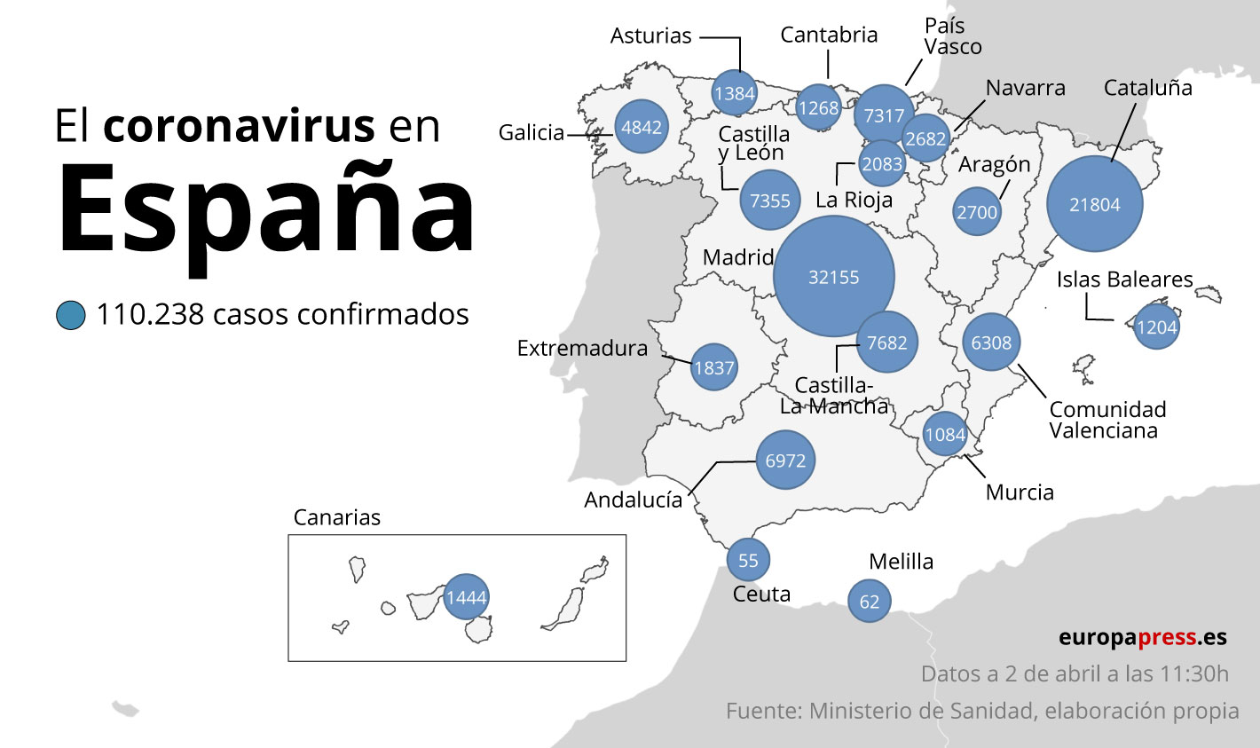 خريطة انتشار فيروس كورونا فى اسبانيا
