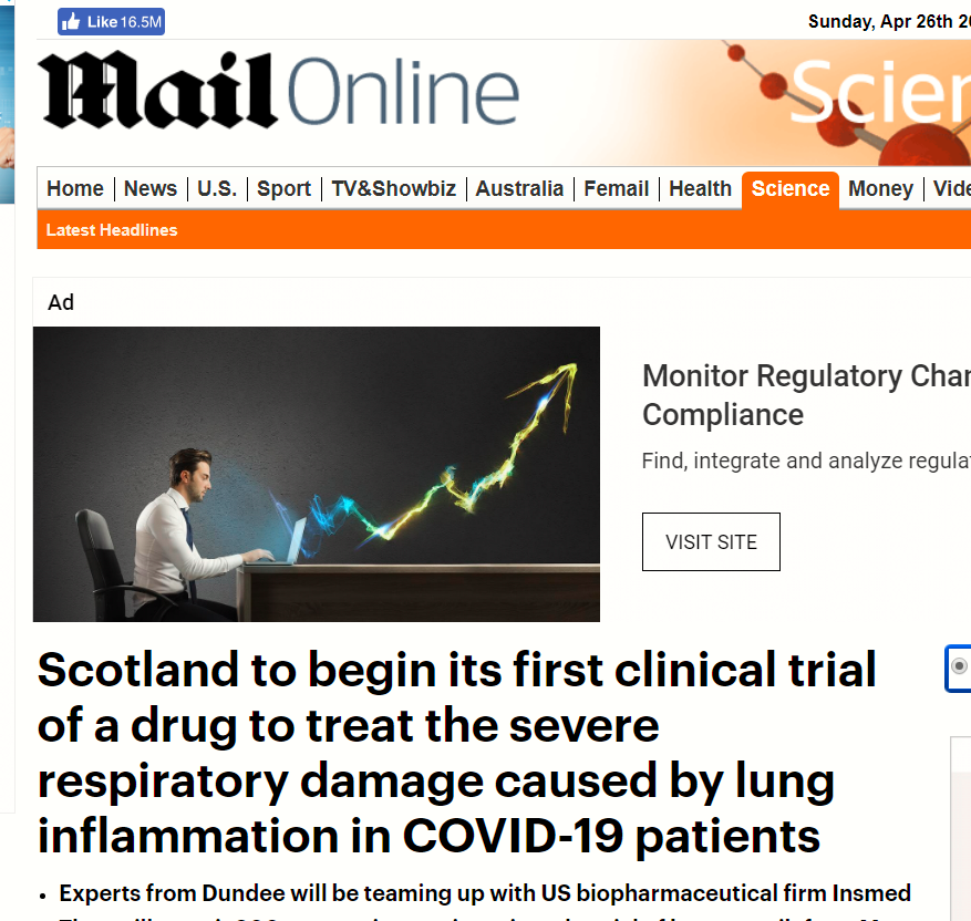 اسكتلندا وتجربة أول دواء للضر التنفسى لمرضى كورونا