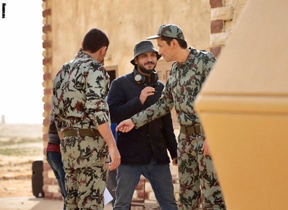 Karim Mahmoud Abdel Aziz (L), Mimi (M) at the behind-the-scenes of TV series 