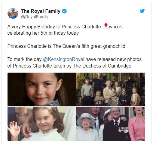 العائلة الملكية البريطانية تهنئ الأميرة شارلوت بعيد ميلادها الـ 5  (1)