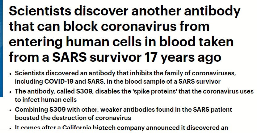 اكشتاف جسم مضاد من مريض بفيروس سارس من 17 عام 