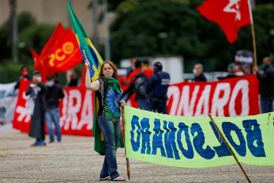 برازيلية ترفع علم بلادها أثناء الاحتجاج ضد سياسات الرئيس