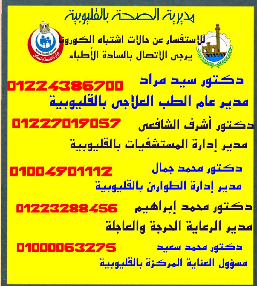 أرقام مسؤولى صحة القليوبية أرقام مسؤولى صحة القليوبية