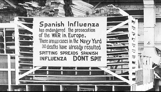 لافتة توعوية عن الإنفلونزا الإسبانية