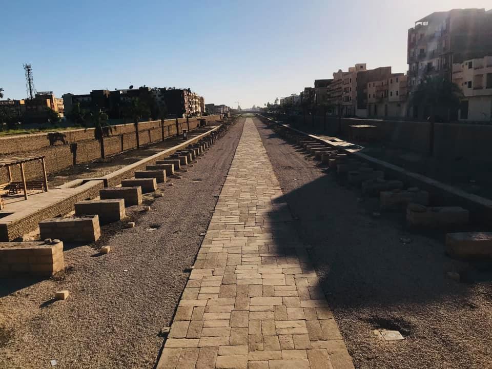 طريق الكباش الفرعونى بالأقصر بعد التجهيز للإفتتاح
