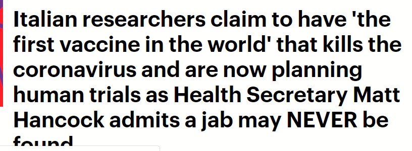 ايطاليا تدعى وجود لقاح يقتل كورونا ايطاليا تدعى وجود لقاح يقتل كورونا