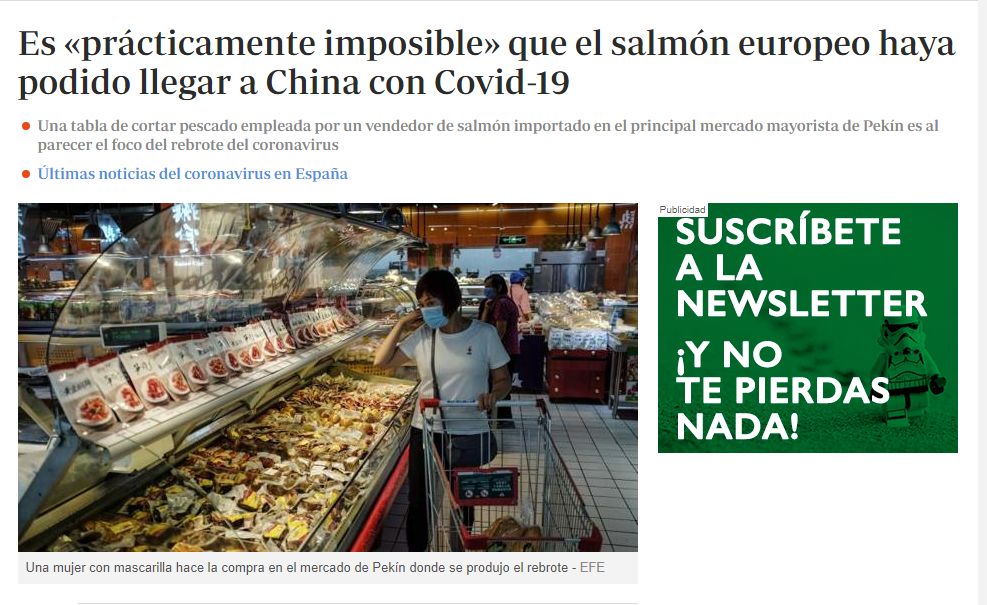تقرير صحيفة ايه بي سي الاسبانية عن خلاف الصين وأوروبا حول تسبب السلمون الأوروبي في انتشار كورونا