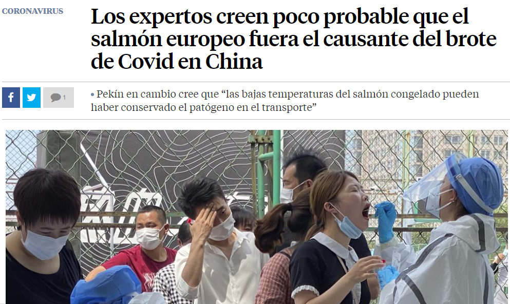 تقرير صحيفة لابانجورديا الاسبانية عن رأي الخبراء حول تسبب السلمون الأوروبي في انتشار كورونا في الصين