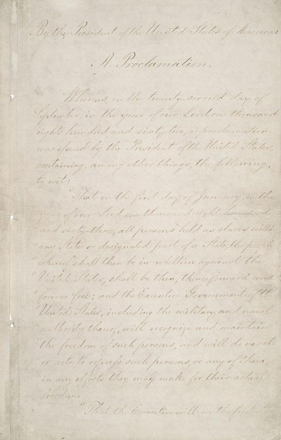 الصفحة-الأولى-من-إعلان-التحرر-للرئيس-أبراهام-لنكولن