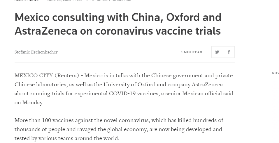 المكسيك تسعى لاجراء تجارب على لقاحات فيروس كورونا