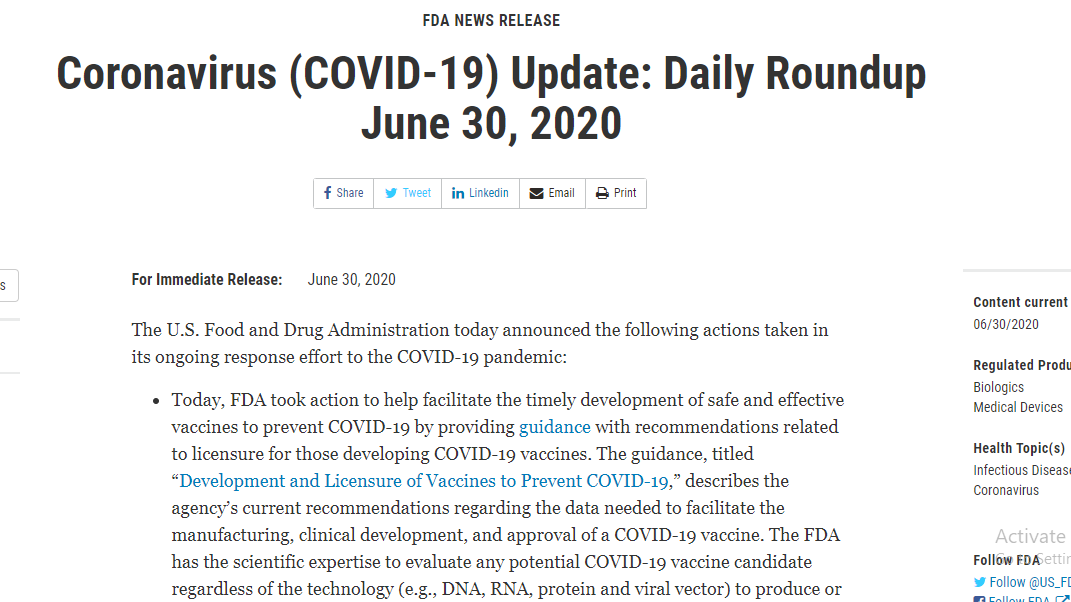 FDA تصدر توجيهات بشان لقاح فيروس كورونا